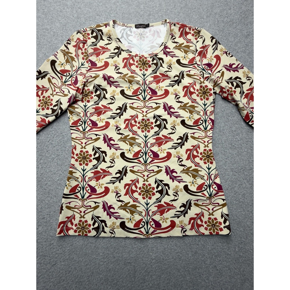 J McLaughlin‎ Shirt Womens Small Cream Multicolor Floral Print 3/4 Sleeve Top - Picture 5 of 12